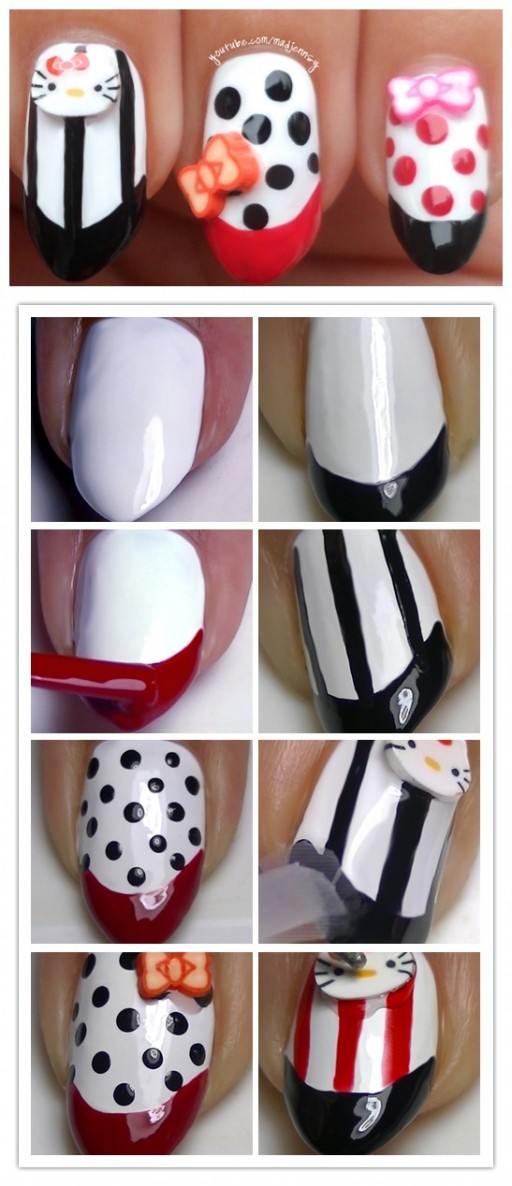 How To Do Cute Hello Kitty Stiletto Nail Art Manicure DIY Tutorial 2