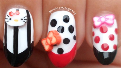 How To Do Cute Hello Kitty Stiletto Nail Art Manicure DIY Tutorial