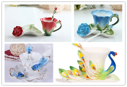 Lovely Hand Crafted Porcelain Tea Coffee Cup Set With Saucer & Spoon 2
