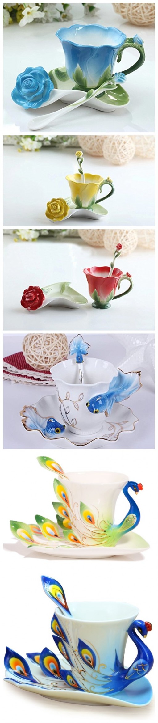 Lovely Hand Crafted Porcelain Tea Coffee Cup Set With Saucer & Spoon 3