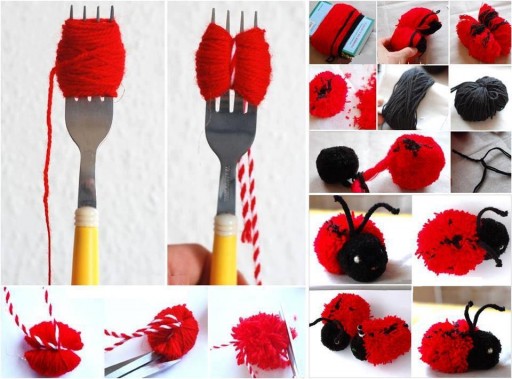 Crafts For Kids - Cute Pom Pom Yarn Ladybugs