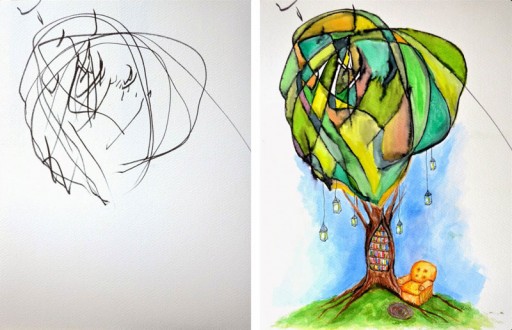 How An Artistic Mom Turned Her 2-year-old's Sketches Into Watercolor Paintings 2