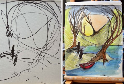 How An Artistic Mom Turned Her 2-year-old's Sketches Into Watercolor Paintings 4