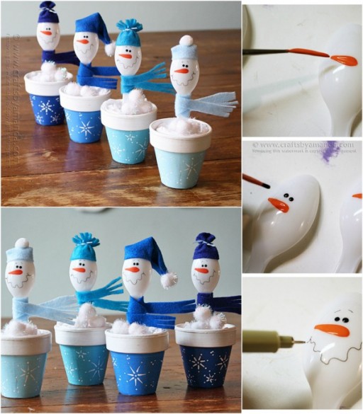 Crafts For Kids - DIY Plastic Spoon Snowmen